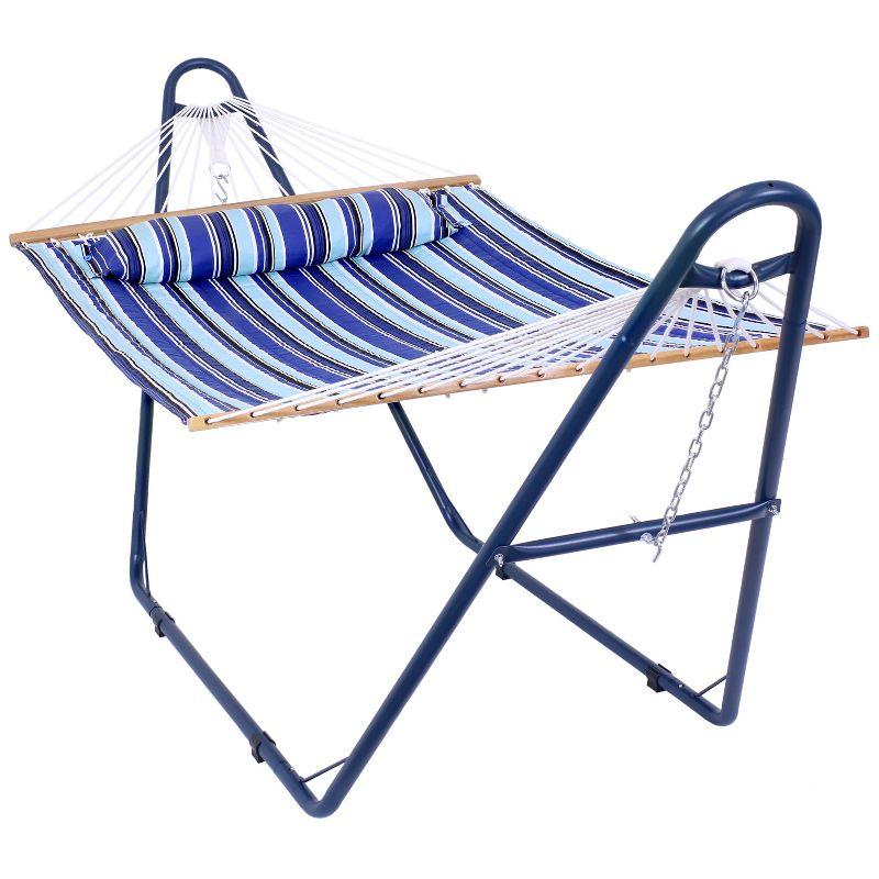 Catalina Beach Blue Quilted Hammock with Steel Stand