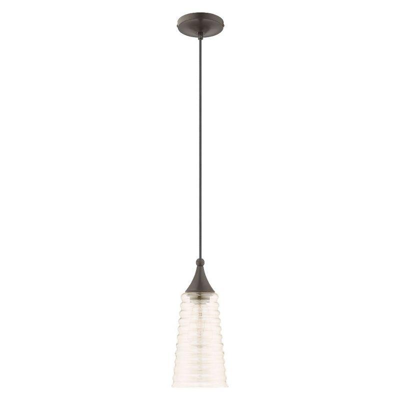 Champagne Ribbed Glass Mini Pendant in English Bronze with LED