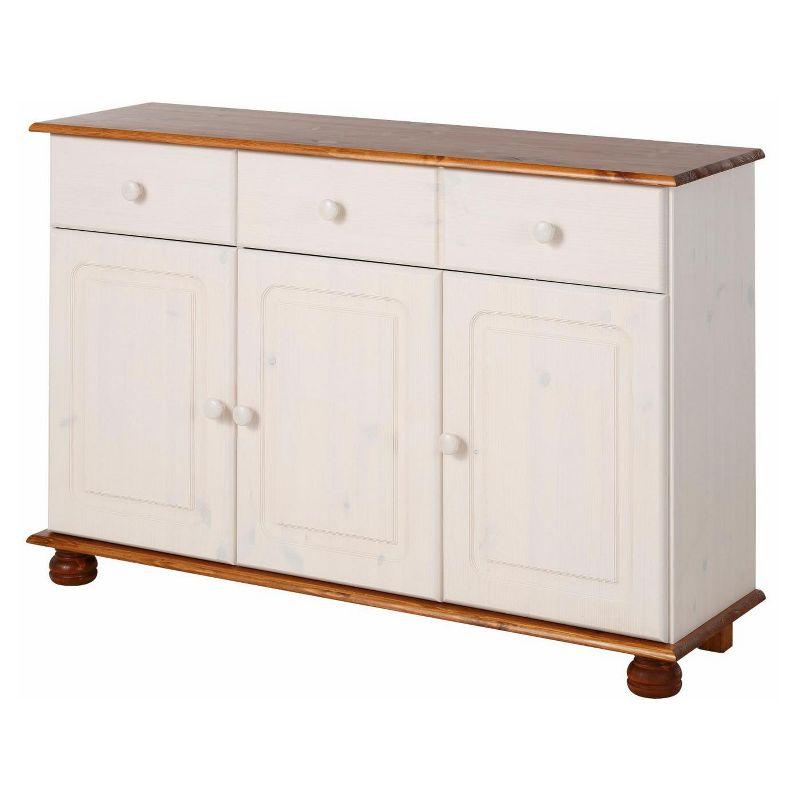 RealRooms Chester Sideboard with 3 Drawers and 2 Cabinets, White and Honey