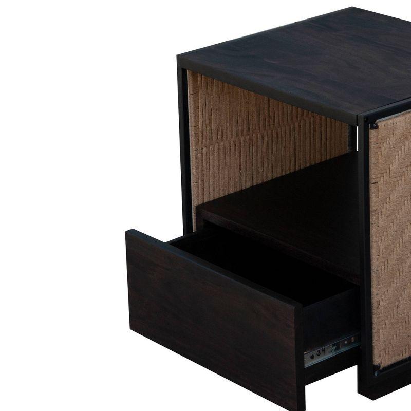 21" Handcrafted Acacia Wood Nightstand Brown/Black - The Urban Port