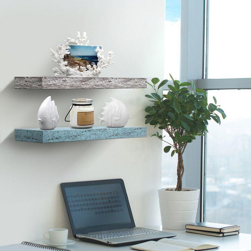 2 Pack 16 Inch Sorbus Coastal Rectangle Floating Shelves - for Home Décor to Display Trophies, Books, Frames, and more (Rustic Blue Gray)