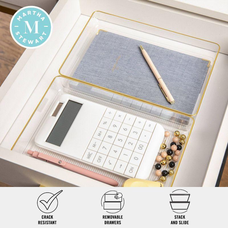 Thomas Martha Stewart Plastic Stackable Office Desk Drawer Organizers with Metallic Trim, 9" x 6"