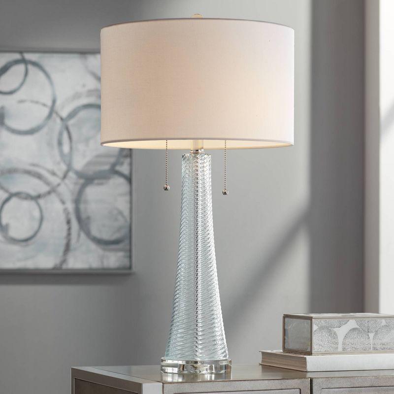 Miriam 28.5" Light Blue Glass Table Lamp with White Drum Shade