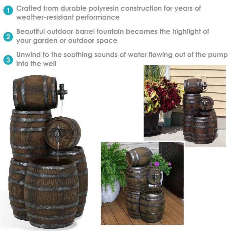 Sunnydaze 29"H Electric Polyresin Stacked Whiskey Barrel Outdoor Water Fountain with LED Lights