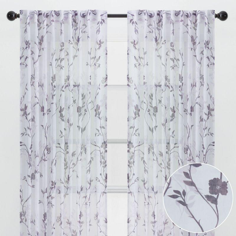 Chanasya 2pk Floral Textured Sheer Window Curtain Panels - Set of 2