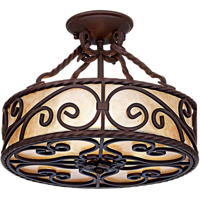 Rustic Bronze Drum Semi-Flush Mount Ceiling Light