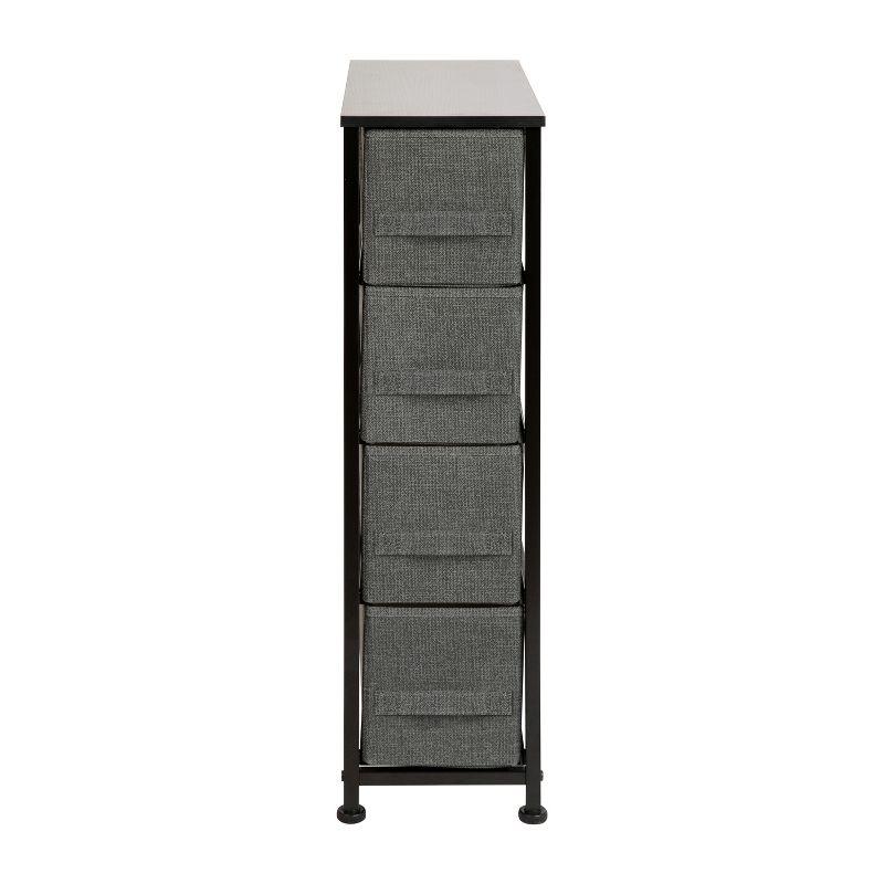 Emma and Oliver 4 Drawer Vertical Slim Storage Dresser-Wood Top & Fabric Pull Drawers