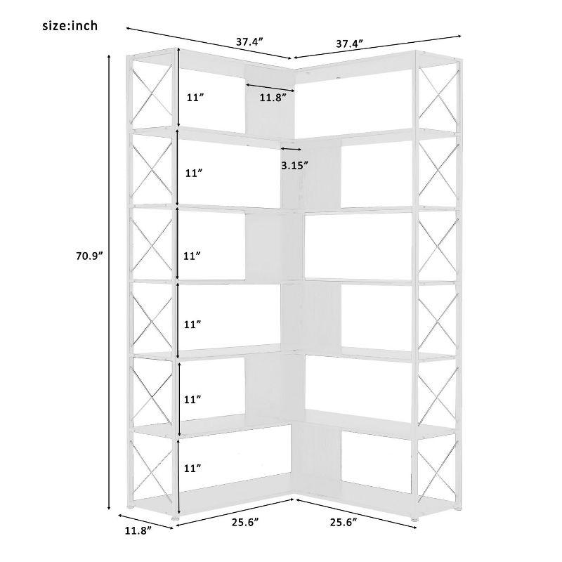 White MDF and Metal 7-Tier L-Shaped Corner Bookcase