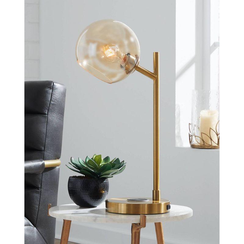 Abanson Desk Lamp Amber/Gold - Signature Design by Ashley: Metallic Finish, USB Port, Wireless Charging