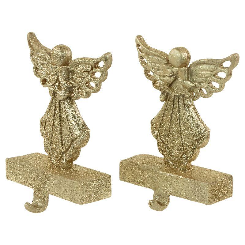 Northlight Angel Glittered Christmas Stocking Holders - 5.5" - Gold - Set of 2