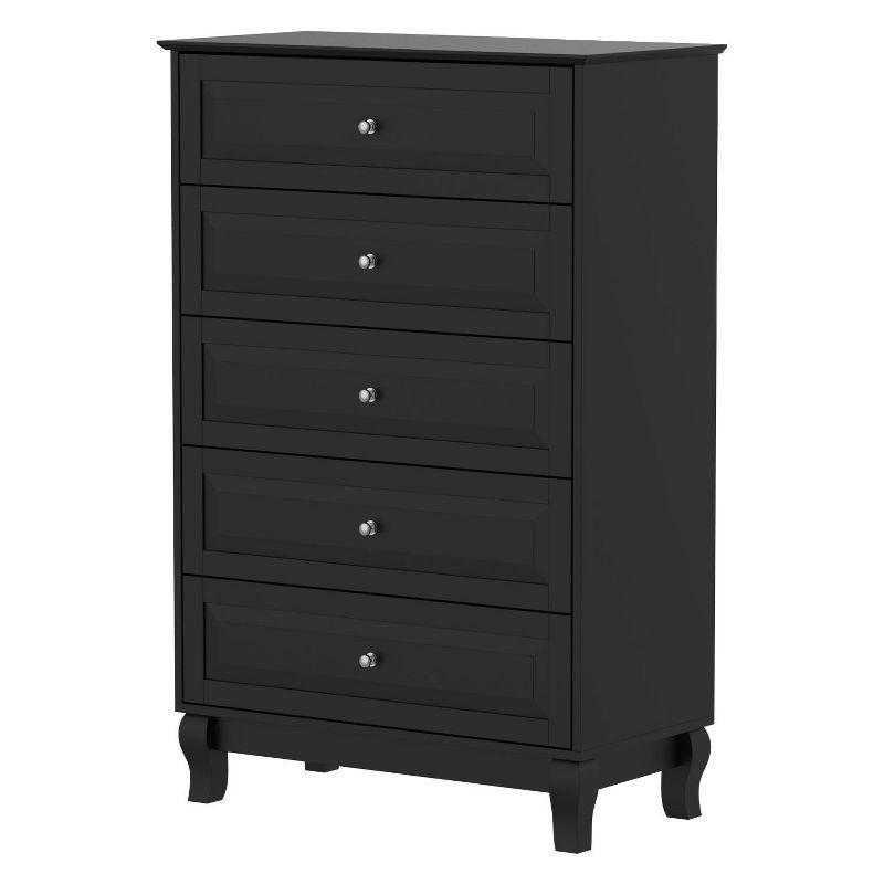 FUFU&GAGA Black Side Tatble 5 Drawer Dresser Drawer Chest Tall Storage Cabinet Black