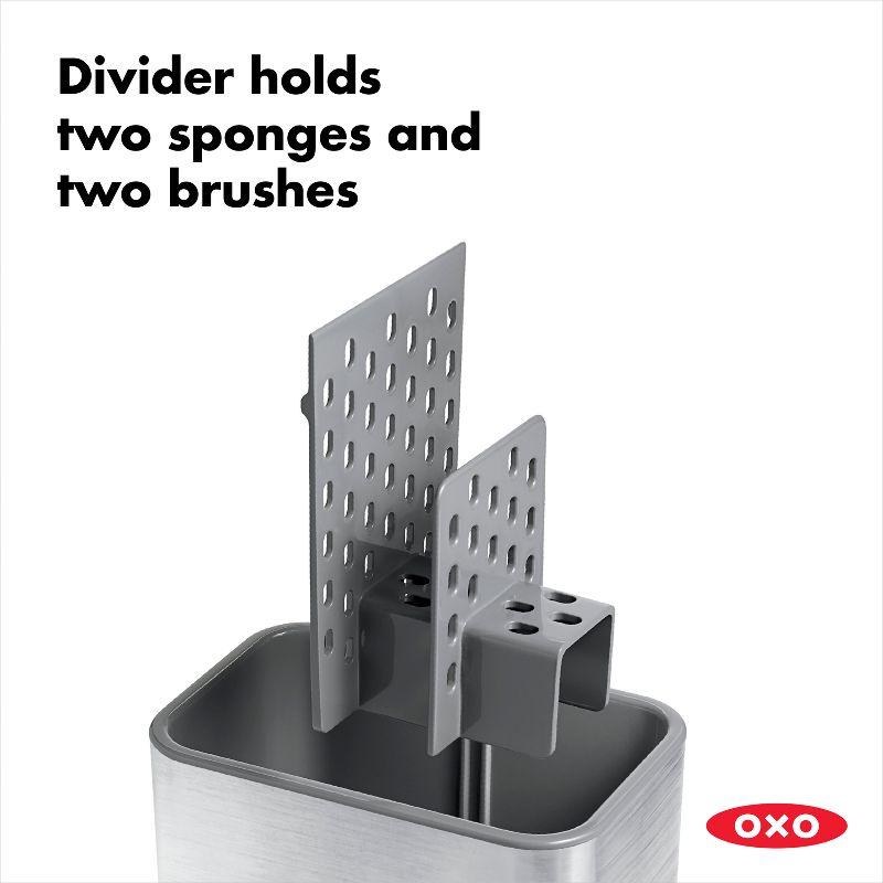 OXO Stainless Steel Sink Caddy: Kitchen Sponge & Dish Brush Holder, Light Silver, Hand Wash, 5.6" Width, 5.5" Height