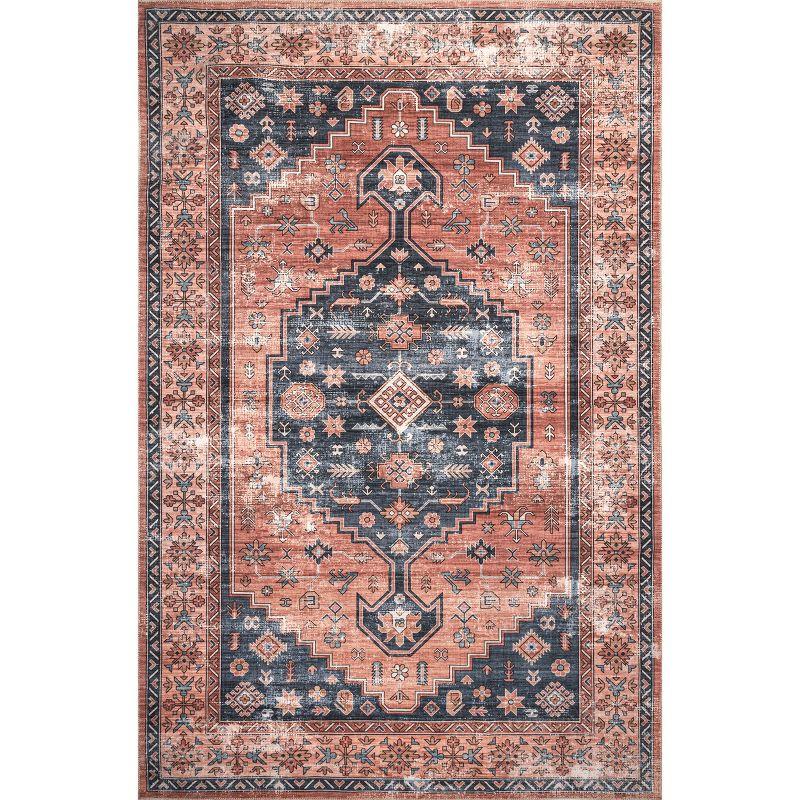 Nuloom Medallion 6x9 Machine Washable Indoor Area Rug for Living Room Bedroom Dining Room Kitchen, Brick/Dark Grey