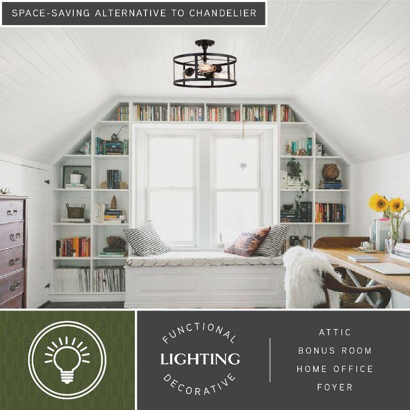 VAXCEL Akron 15-in W Bronze Farmhouse Round Cage Semi Flush Mount Ceiling Light