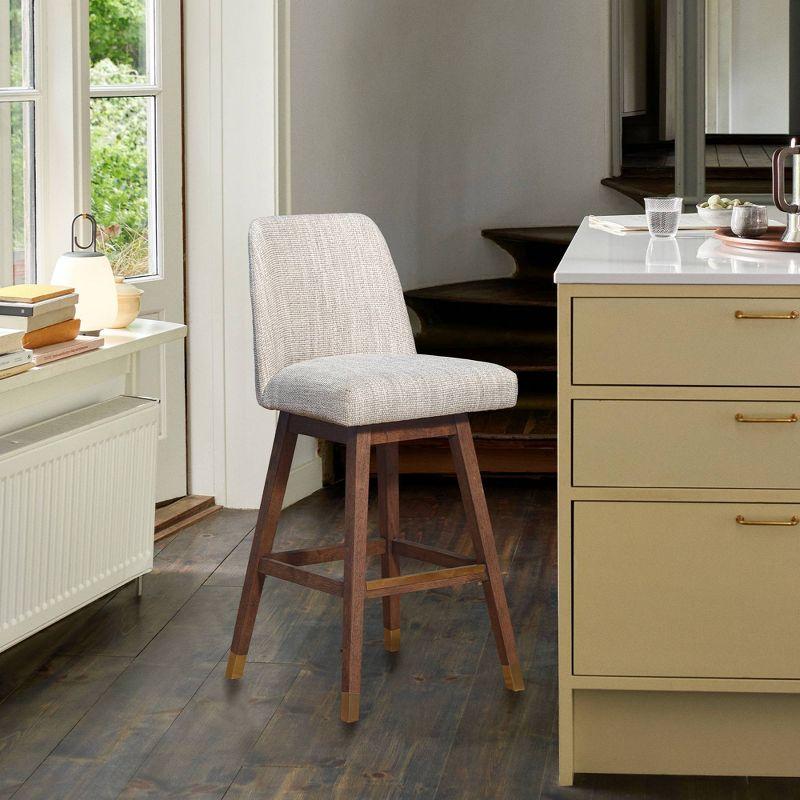 Armen Living Amalie Wood Finish with Fabric Swivel Barstool Brown Oak/Beige