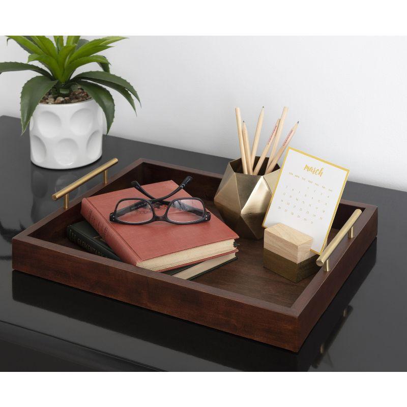 Kate and Laurel - Lipton Decorative Wood Tray with Metal Handles