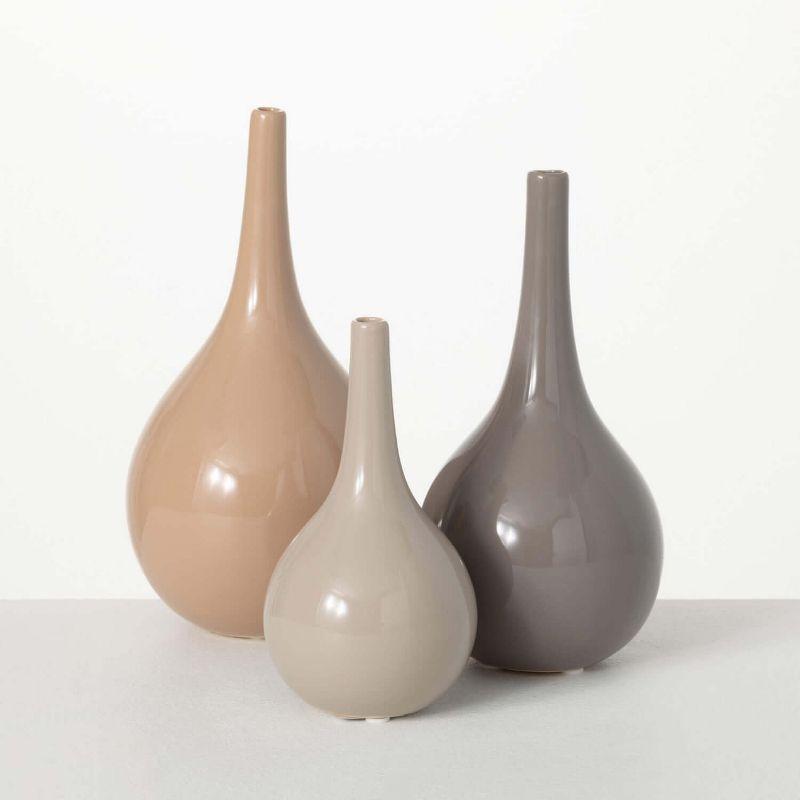 Sullivans Warm Glossy Ceramic Vase Set of 3, 10"H, 9"H & 7"H Multicolored
