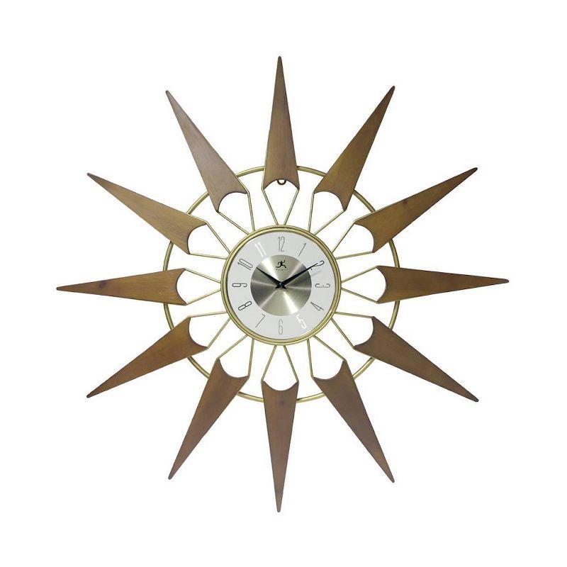 31" Nova Starburst Oversized Walnut and Gold Wall Clock