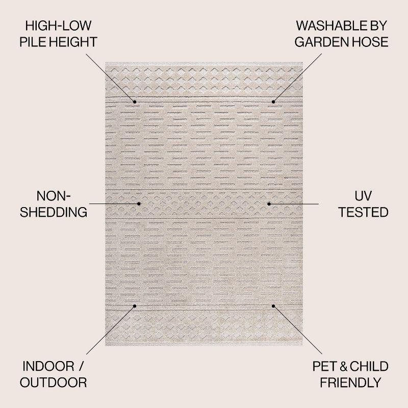 5'x8' Xlendi High-Low Pile Moroccan Geometric Indoor/Outdoor Area Rug, Beige - JONATHAN Y