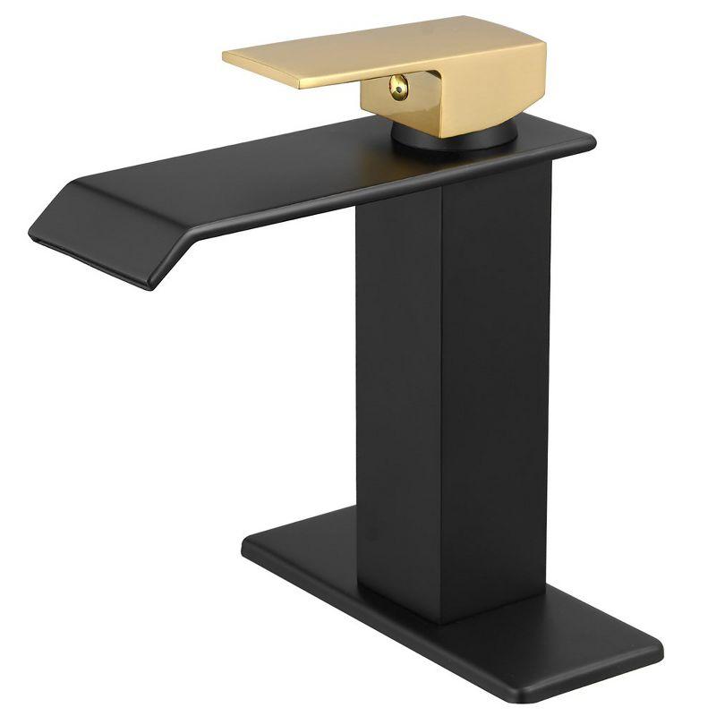 Gold and Black Single Handle Low-Arc Bathroom Faucet