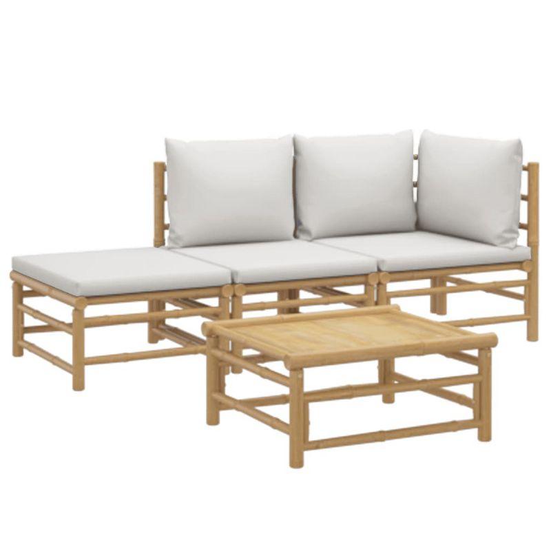 vidaXL 4 Piece Patio Lounge Set with Light Gray Cushions Bamboo