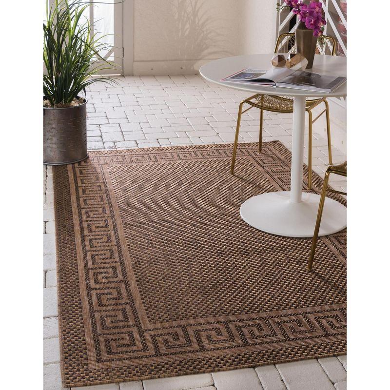 Unique Loom 3' 3 x 5' 1 Brown Outdoor Border Greek Key Area Rug