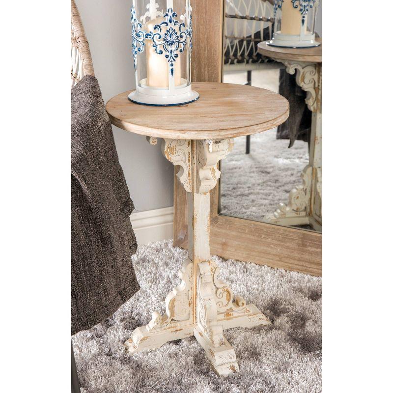 Farmhouse Chinese Fir Accent Table Gray - Olivia & May: Pedestal, Indoor Use, Round Shape