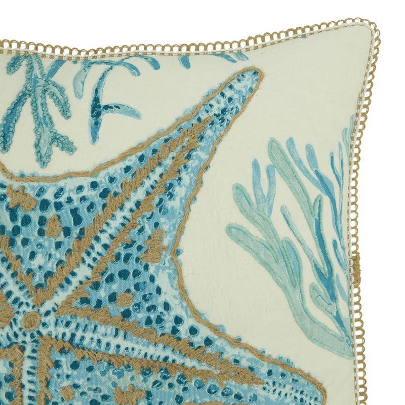 Aqua and Beige Starfish Design Square Throw Pillow