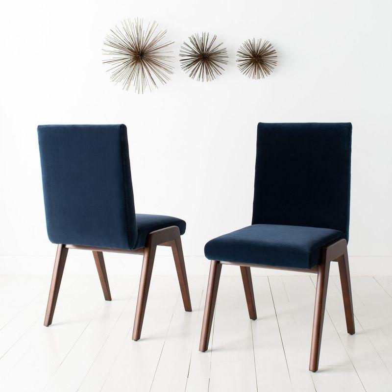 Luxurious Navy Velvet Upholstered Dining Chair with Dark Walnut Legs