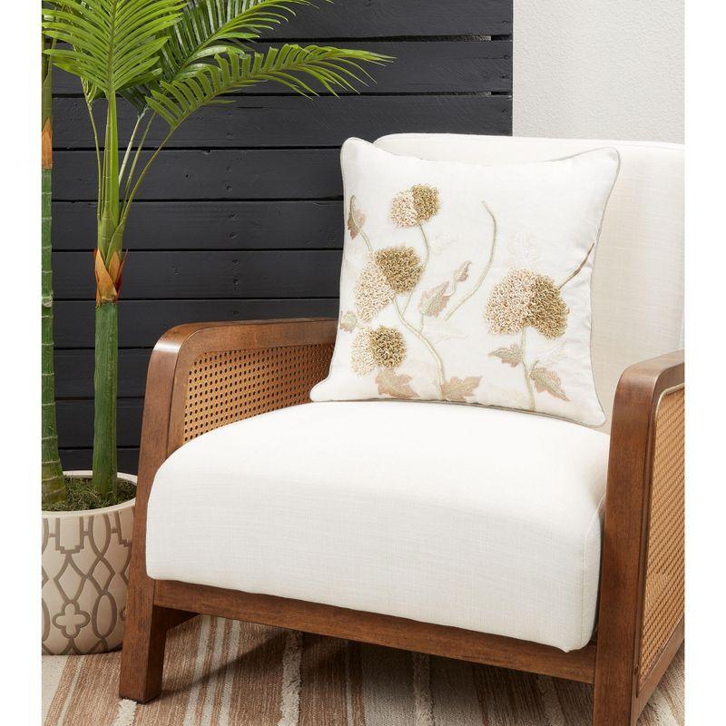 Saro Lifestyle Poly-Filled Embroidered Throw Pillow With Flower Design, Gold, 18" x 18"