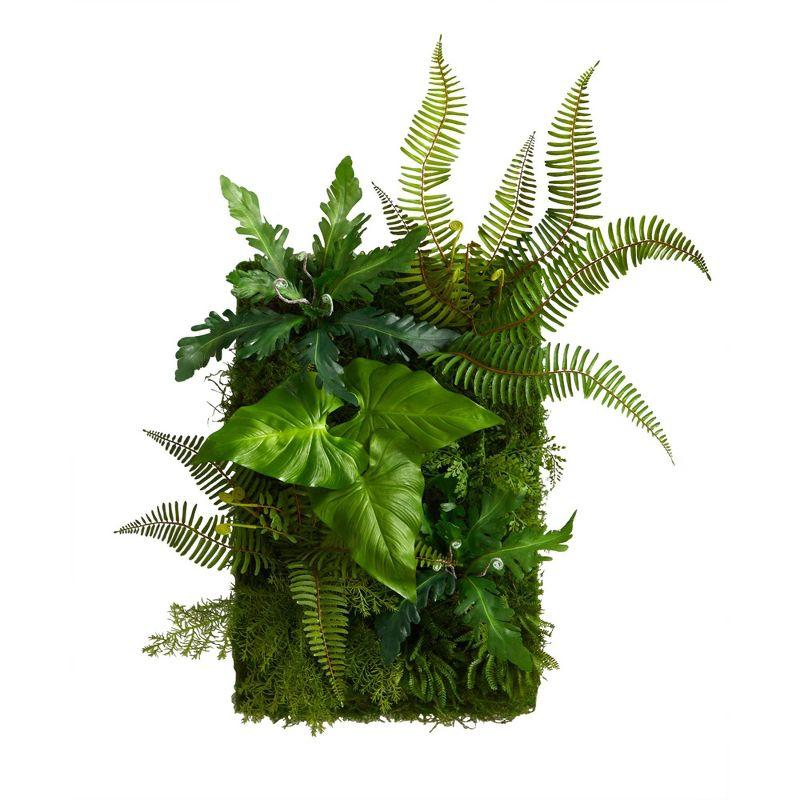 Green Fern and Leaf Outdoor Artificial Living Wall with Lights