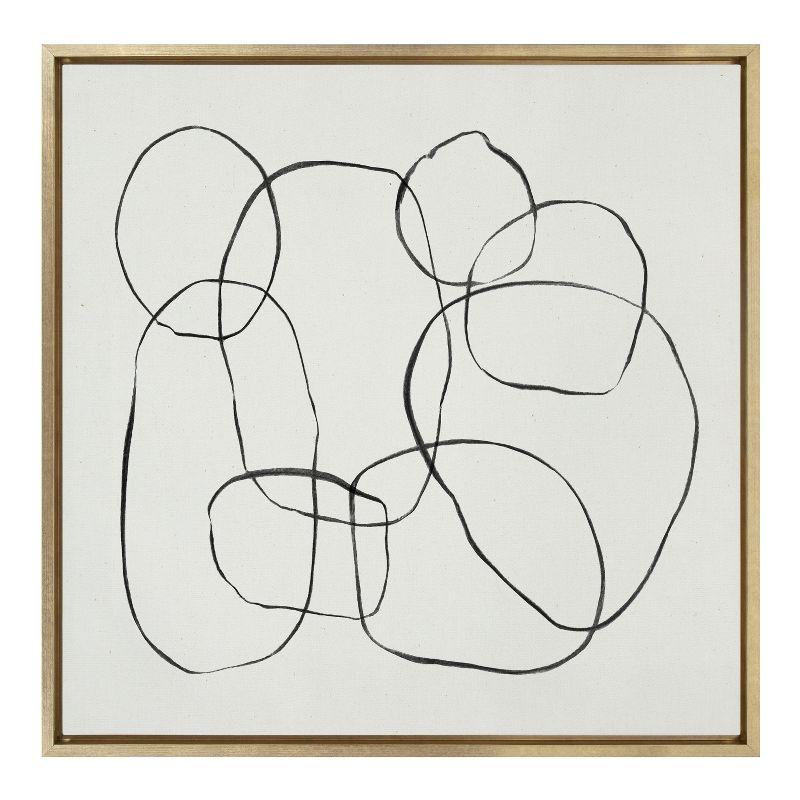 Kate and Laurel Sylvie Dancing Circles Framed Canvas by Teju Reval of SnazzyHues, 30x30, Bright Gold