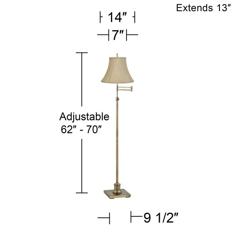 360 Lighting Traditional Floor Lamp Swing Arm 70" Tall Antique Brass Imperial Taupe Fabric Bell Shade for Living Room Reading Bedroom