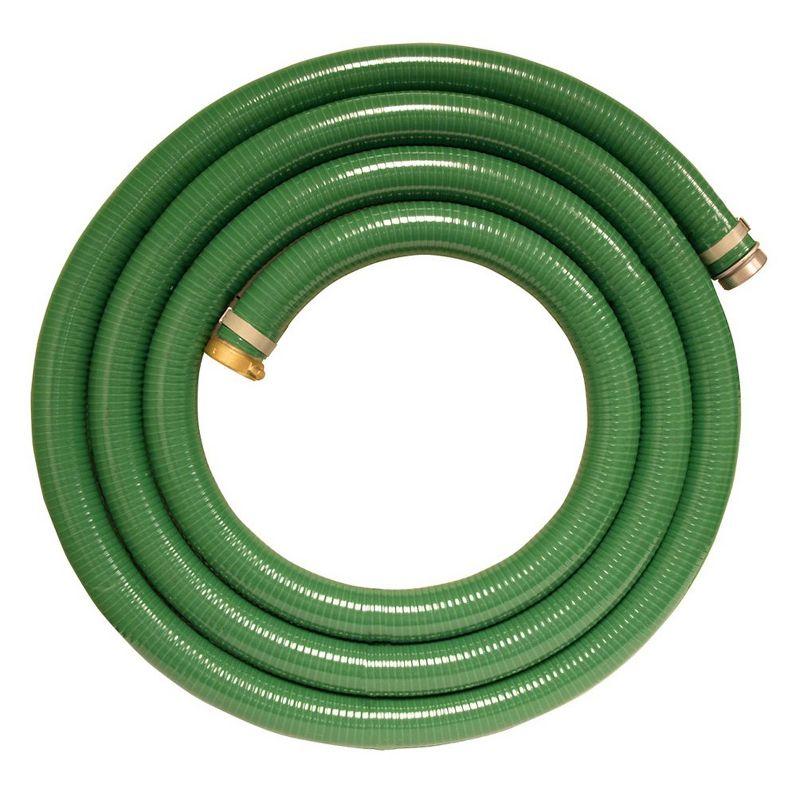 Green 15-Foot PVC Water and Fuel Suction Hose with Aluminum Fittings