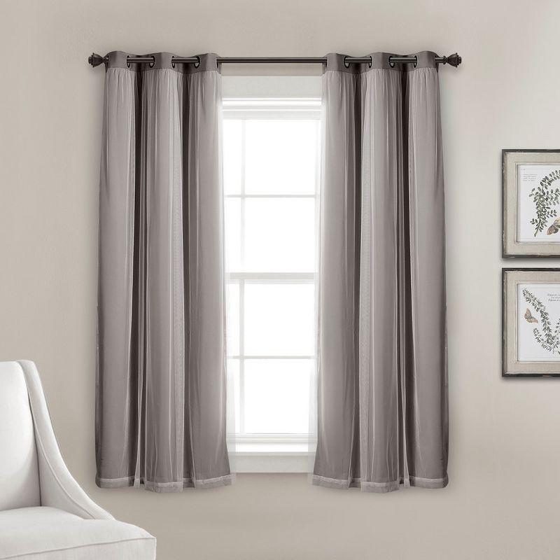 Light Gray Grommet Blackout and Sheer Curtain Panels, 38"W x 45"L