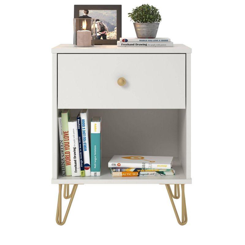 Finley Mid-Century Modern White and Gold 1-Drawer Nightstand