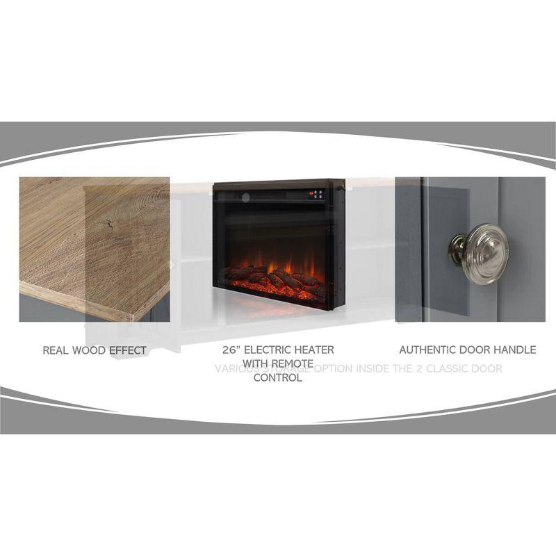 Farmhouse Wooden with Electric Fireplace Gray - Festivo: Entertainment Center, Holds TV Stand for TVs up to 75"