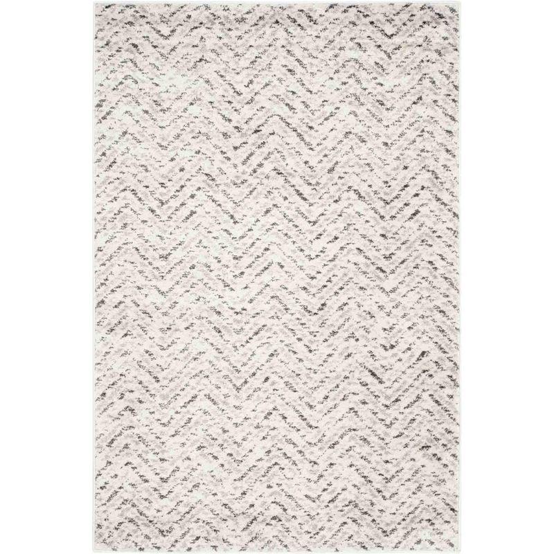 Ivory Charcoal Chevron Hand-Knotted Synthetic 4'x6' Area Rug