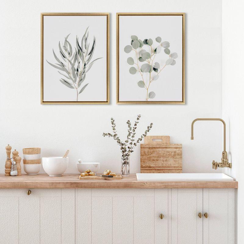 (Set of 2) 18" x 24" Sylvie Neutral Botanical 1 and 2 Framed Canvas Set Gold - Kate & Laurel All Things Decor: Modern Vertical Wall Art