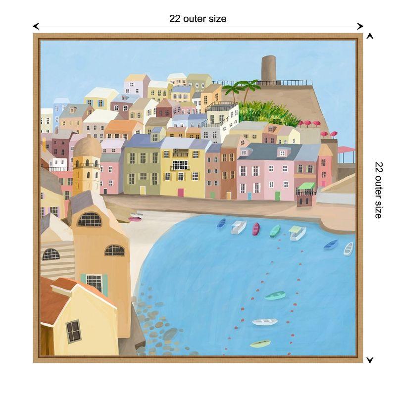 Sylvie Maple Framed Coastal City Canvas Wall Art, 22 x 22 inches