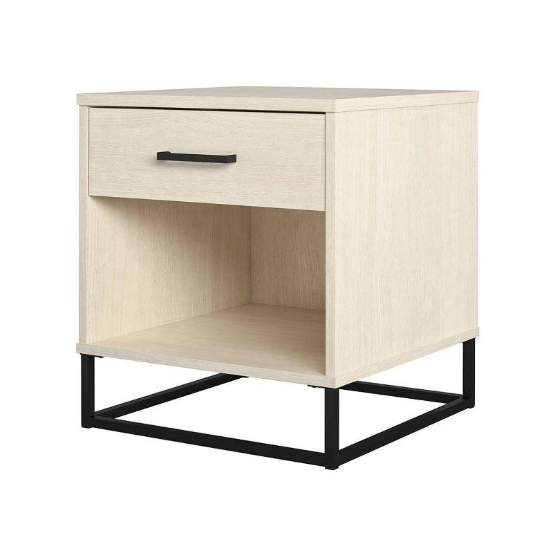 Ivory Oak Rustic Modern Nightstand with Drawer and Open Cubby