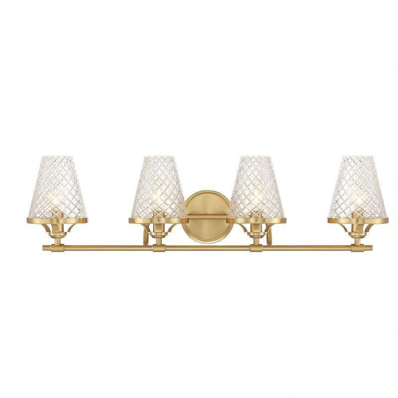 Warm Brass 4-Light Vanity with Clear Glass Shades