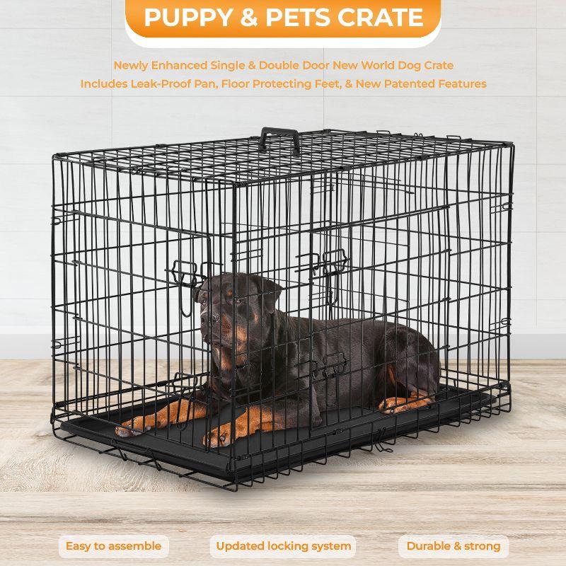 FDW 48 Inch Dog Crates for Large Dogs, Folding Mental Wire Crates Dog Kennels Pet Dog Cage Crate with Double-Door Removable Tray and Handle,Black