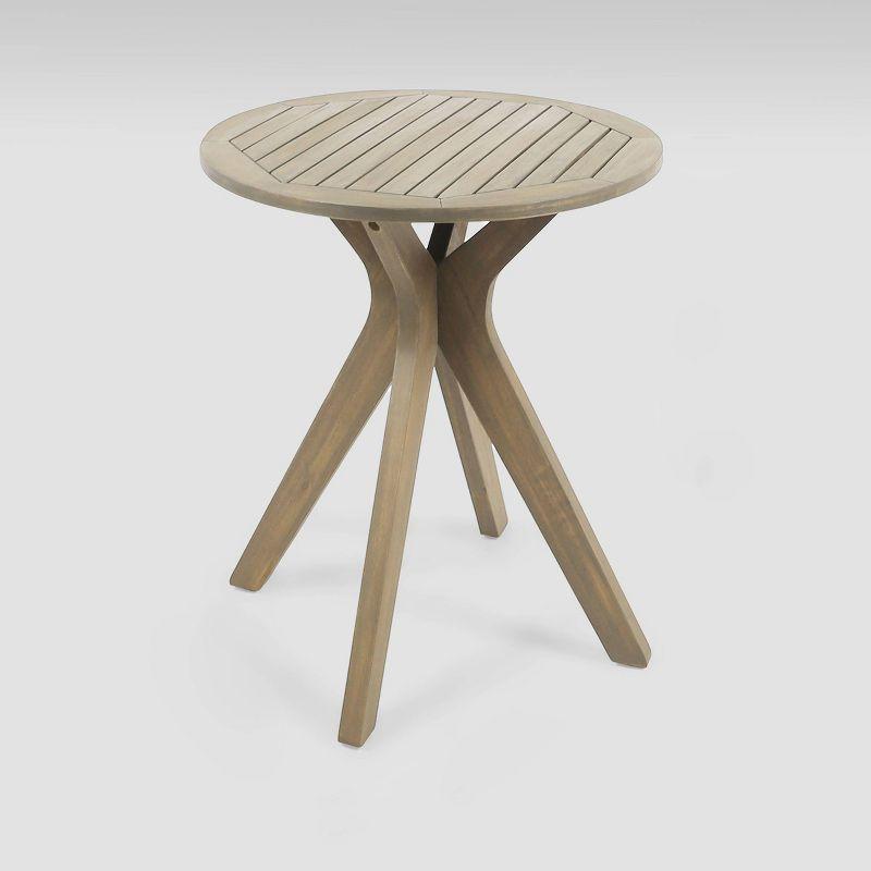 Gray Round Acacia Wood Bistro Table with X Legs