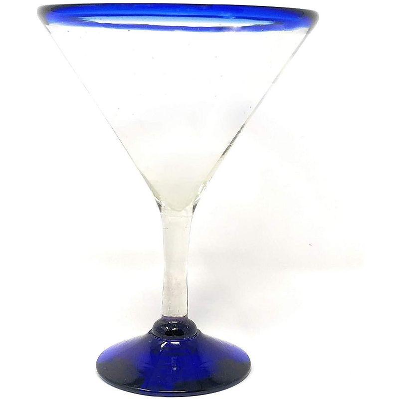 Dos Sueños Mexican Hand Blown  Modern Margarita Glasses - Blue Rim - 12oz - Set of 4