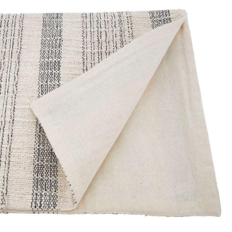 Ivory and Gray Cotton Striped Table Runner