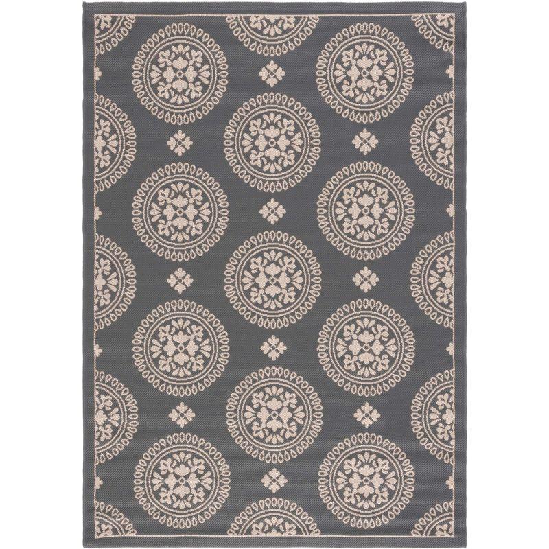 Modern Gray Rectangular Easy-Care Synthetic Indoor/Outdoor Rug