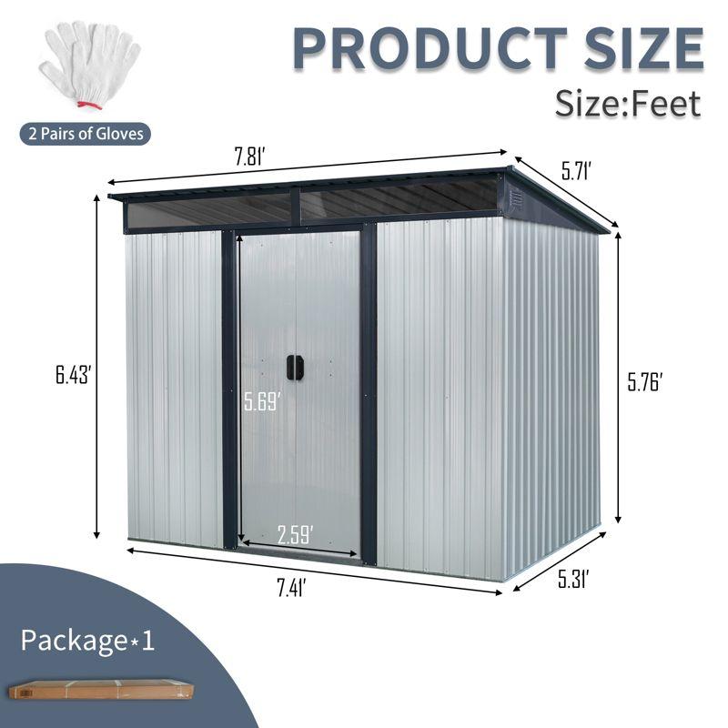 93.75" Black and White Metal Outdoor Storage Shed with Lockable Sliding Doors