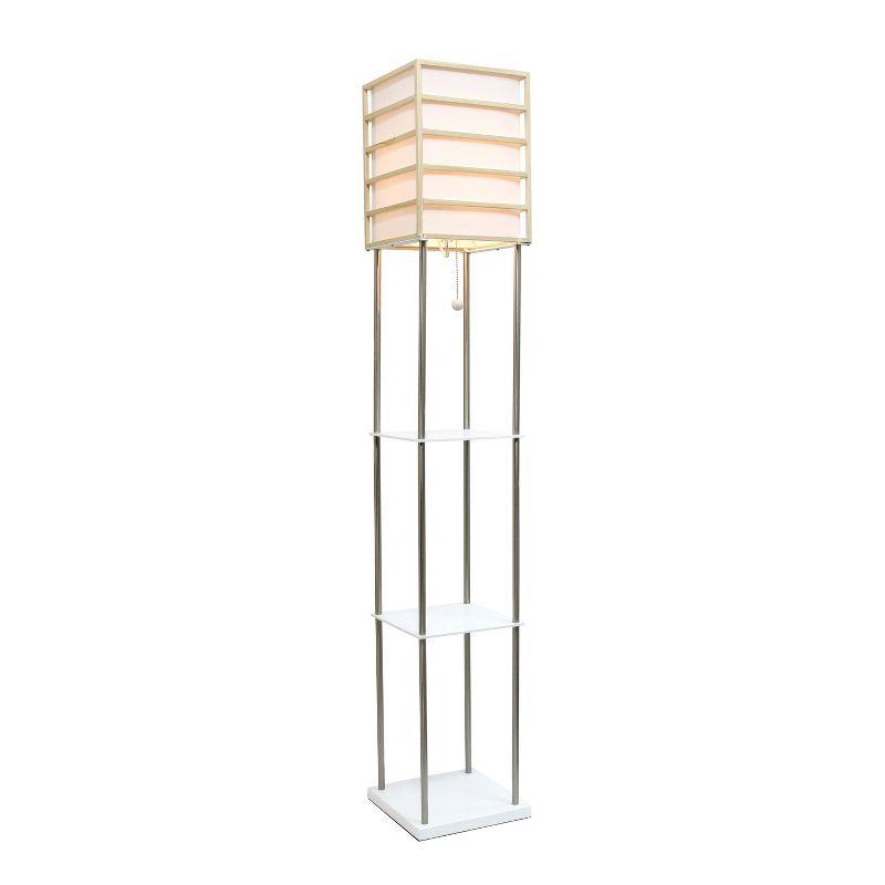 Metal/Wood Etagere Floor Lamp with Storage Shelves and Linen Shade Brushed Nickel - Lalia Home: Modern Design, UL Listed, MDF Display Shelves