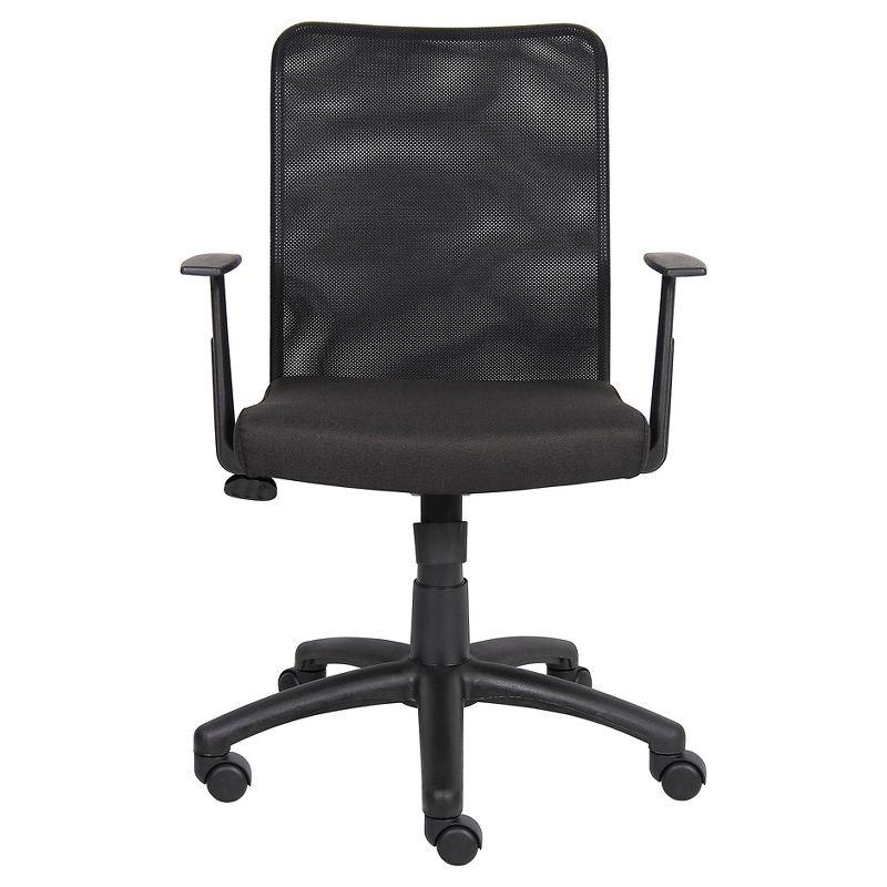 Budget Mesh Task Chair with T-Arms Black - Boss Office Products: Swivel, Adjustable Height, Nylon Base